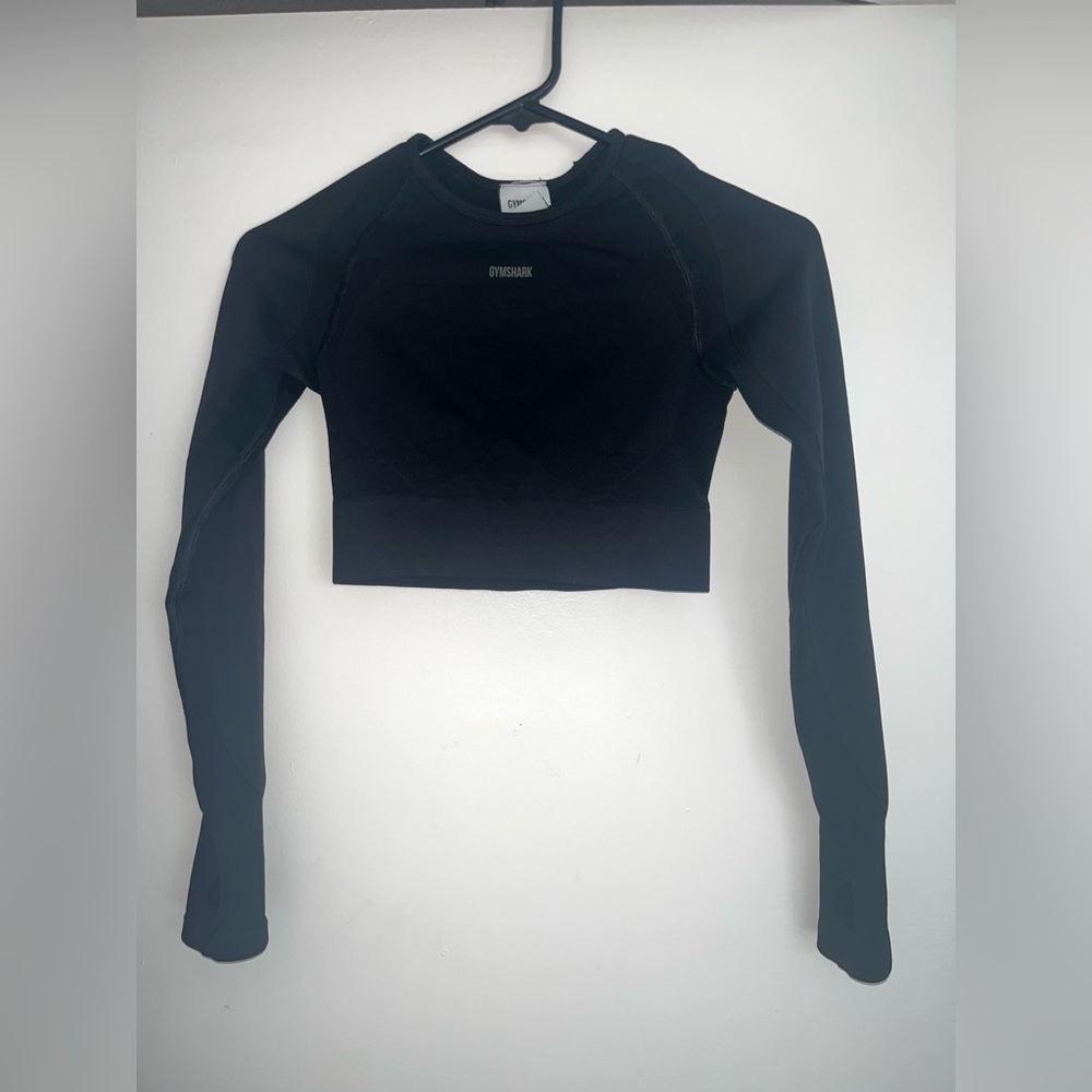 GYMSHARK active flex crop long sleeve black workout gym sweater top size small